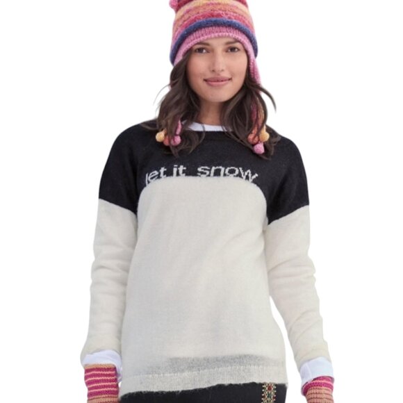Sundance Let It Snow Lightweight Mohair Crew Sweater, Black Ivory XL - Picture 1 of 8